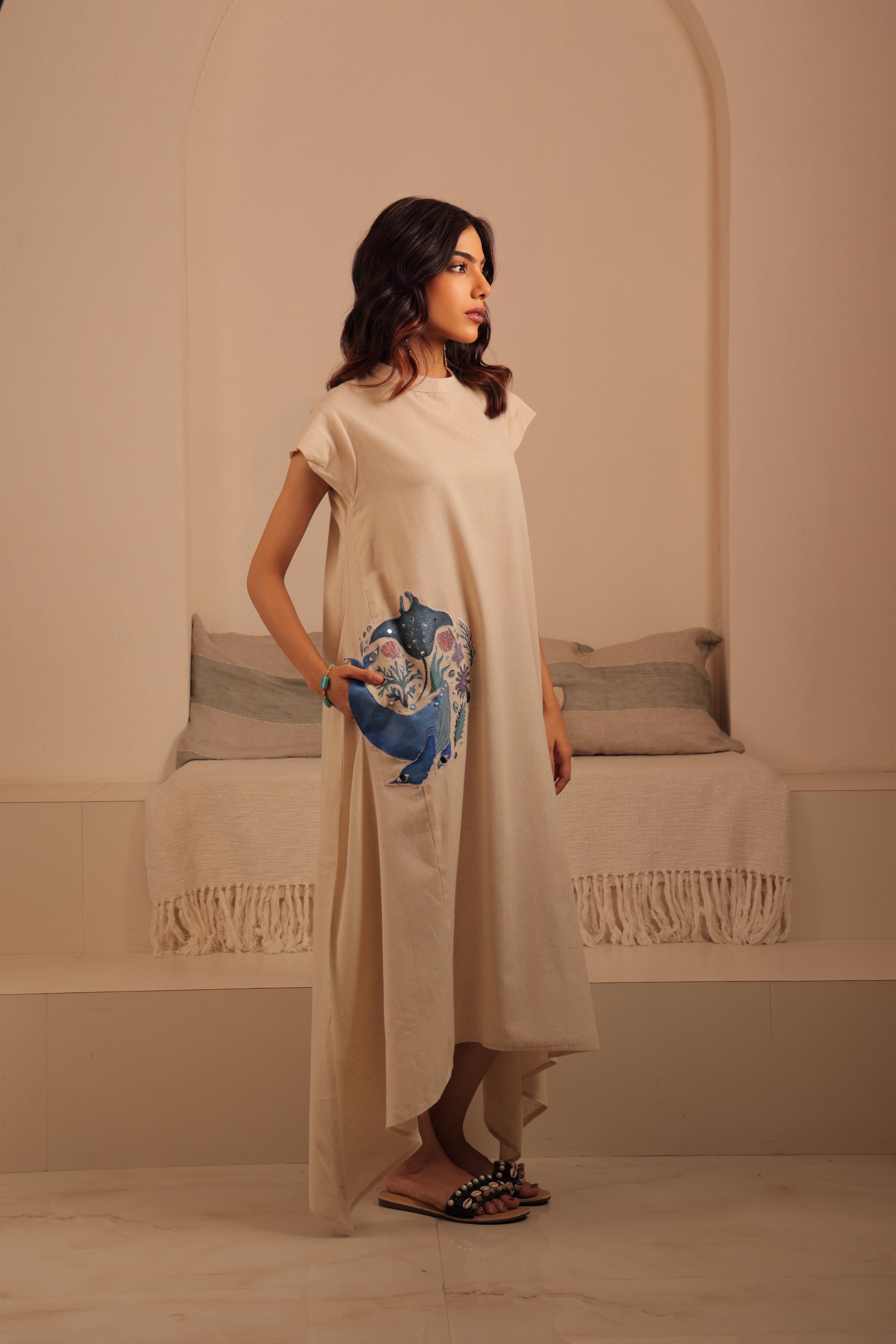 Hand-painted Aquatic Life Pocket Dress