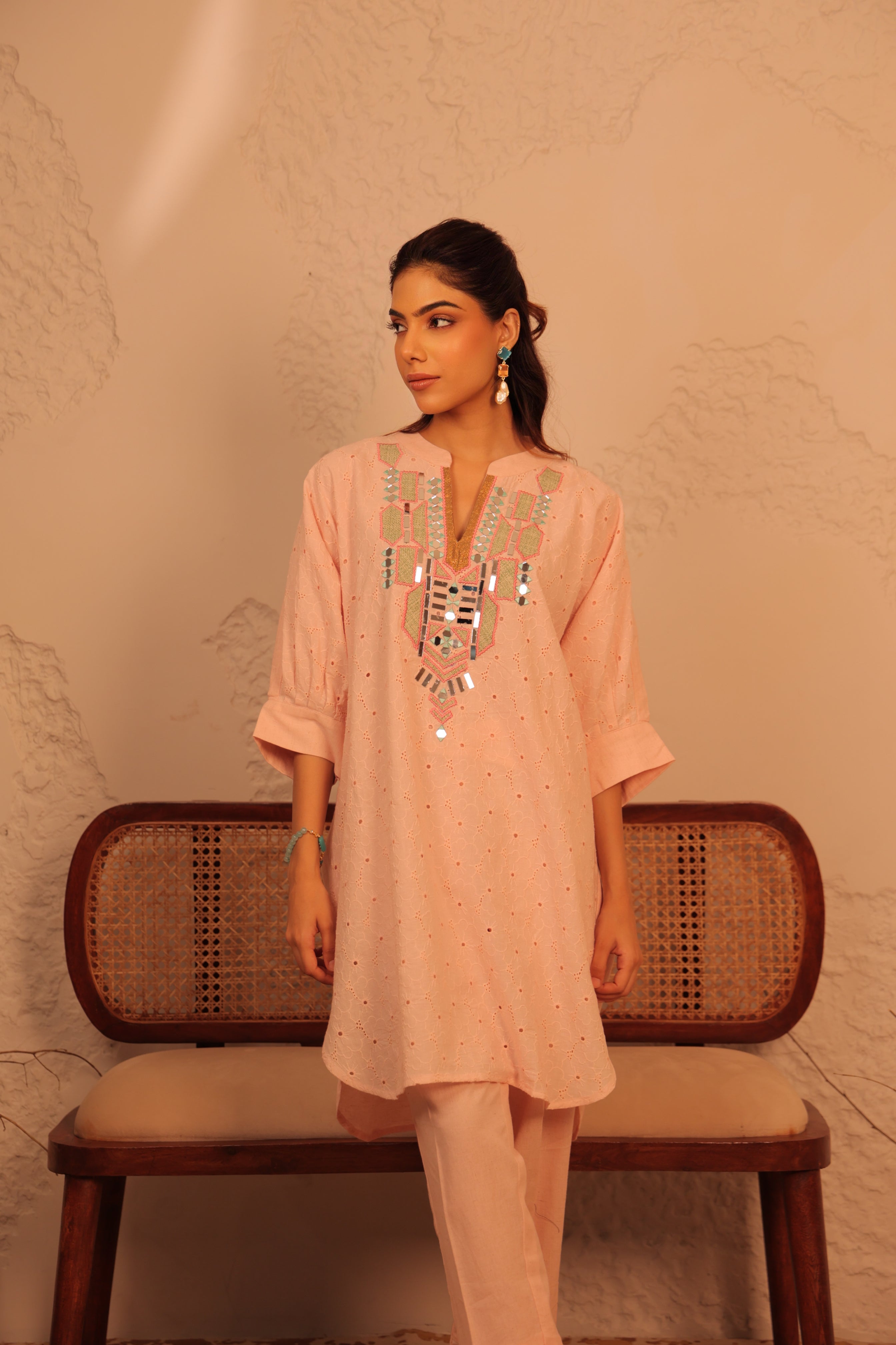 Pink Bohemian Kaftan Tunic Set