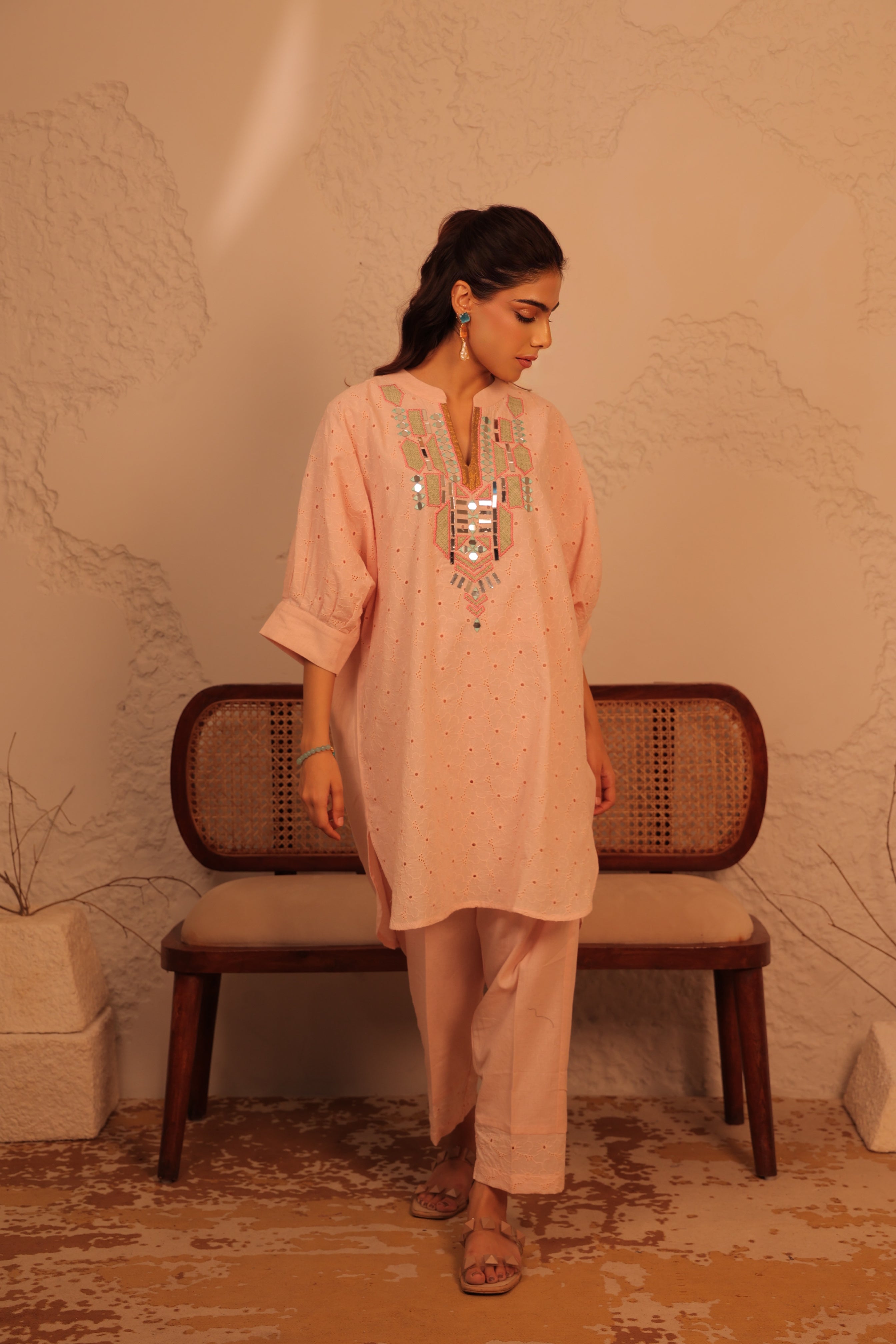 Pink Bohemian Kaftan Tunic Set