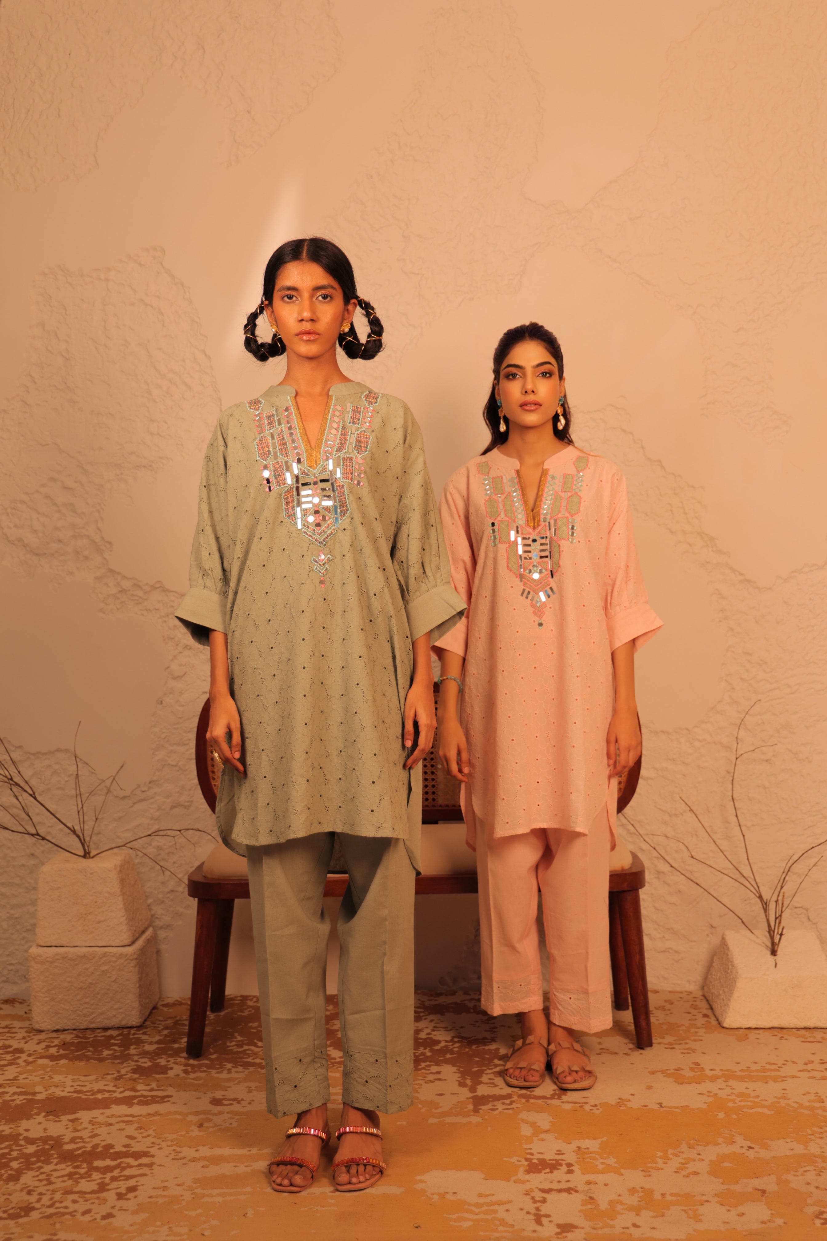 Sage Bohemian Kaftan Tunic Set