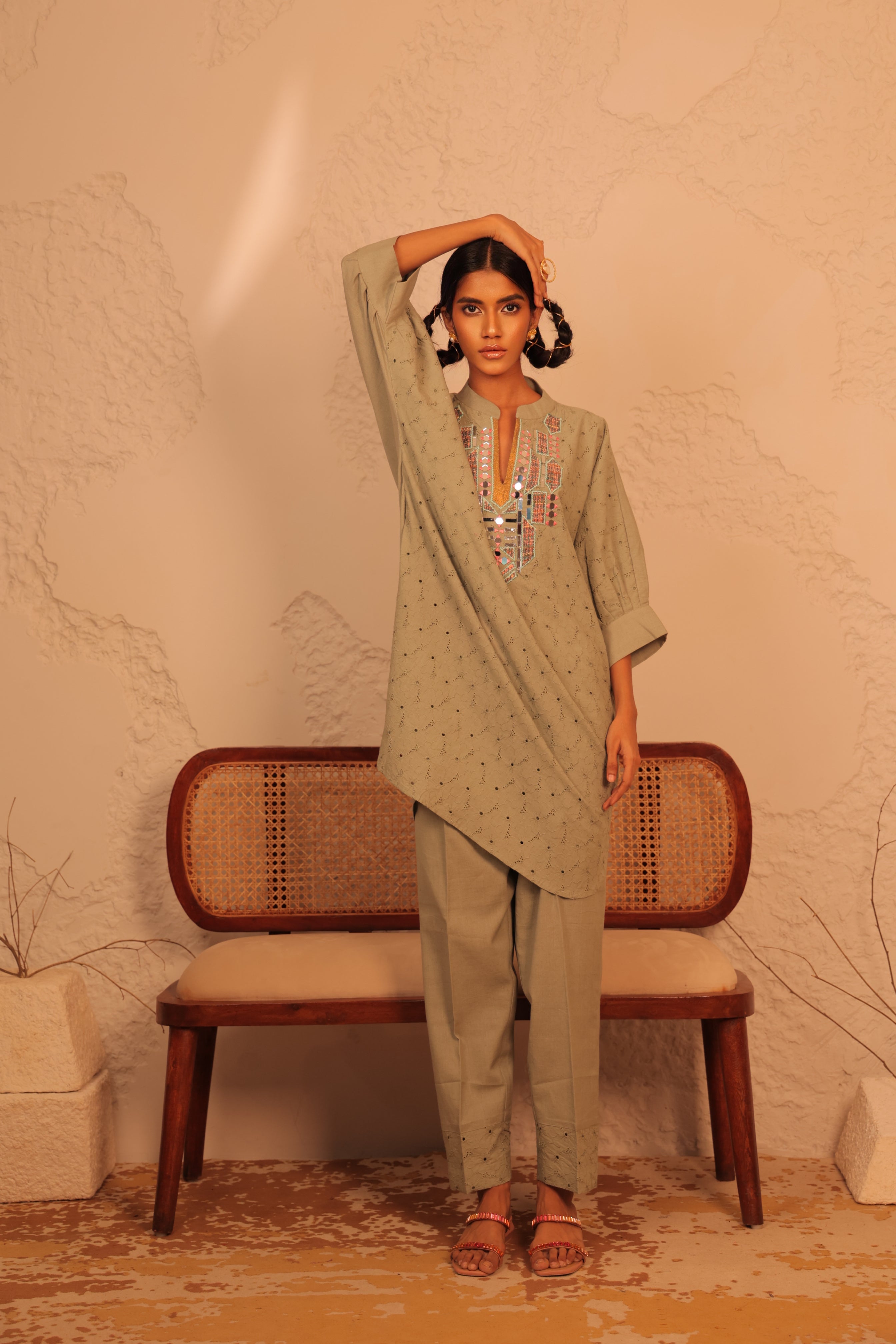 Sage Bohemian Kaftan Tunic Set