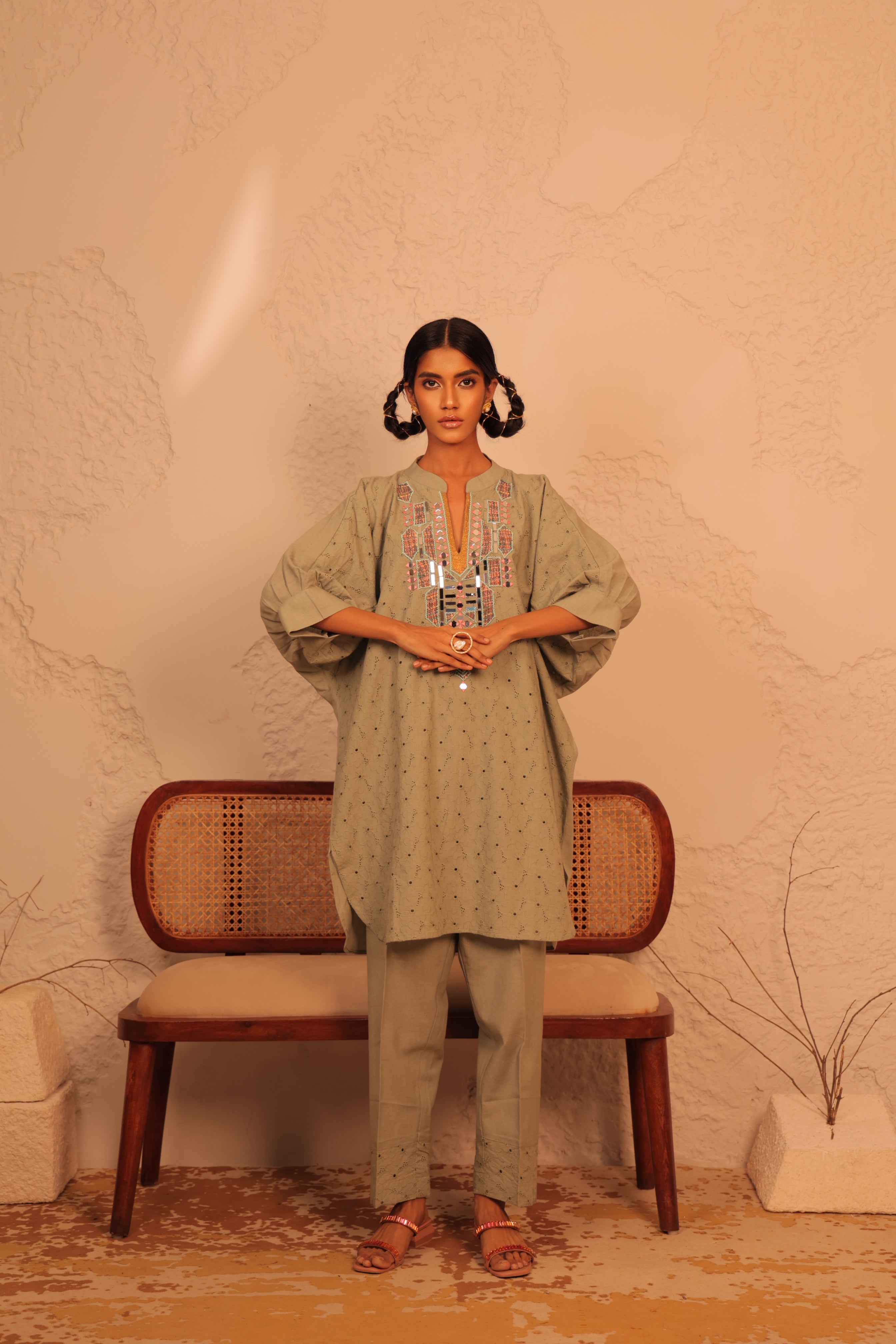 Sage Bohemian Kaftan Tunic Set