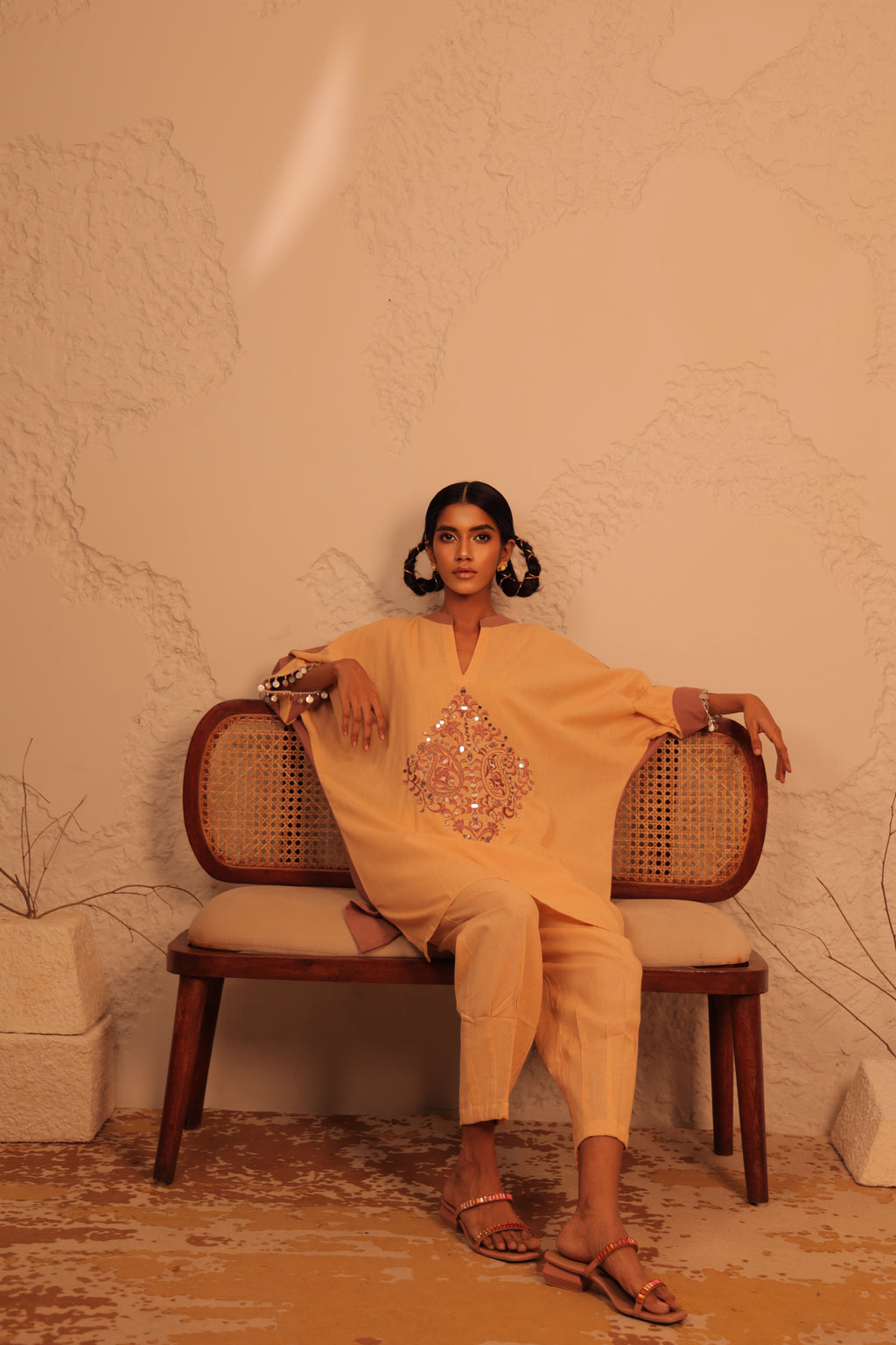 Teardrop Color Block Kaftan Tunic Set