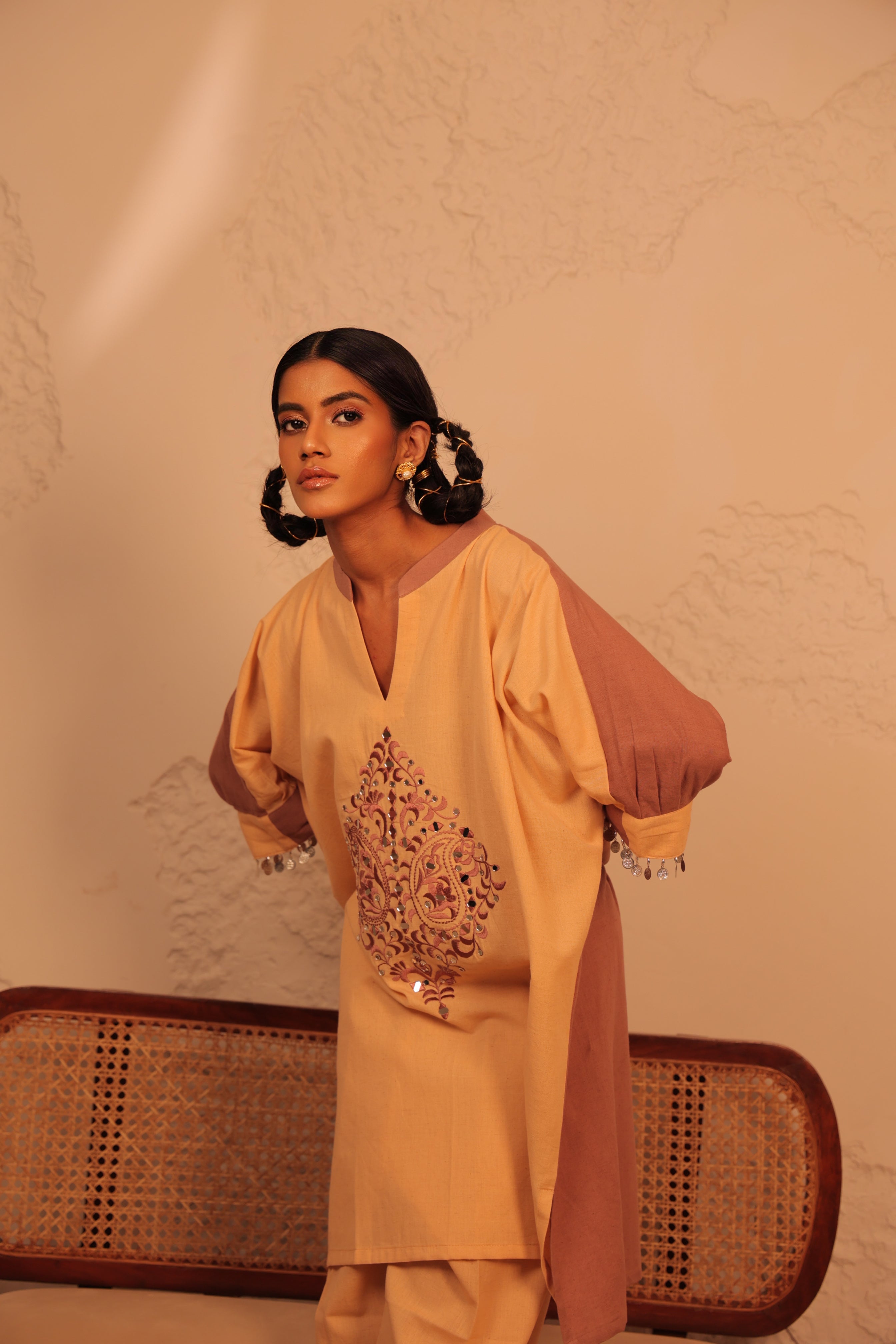 Teardrop Color Block Kaftan Tunic Set