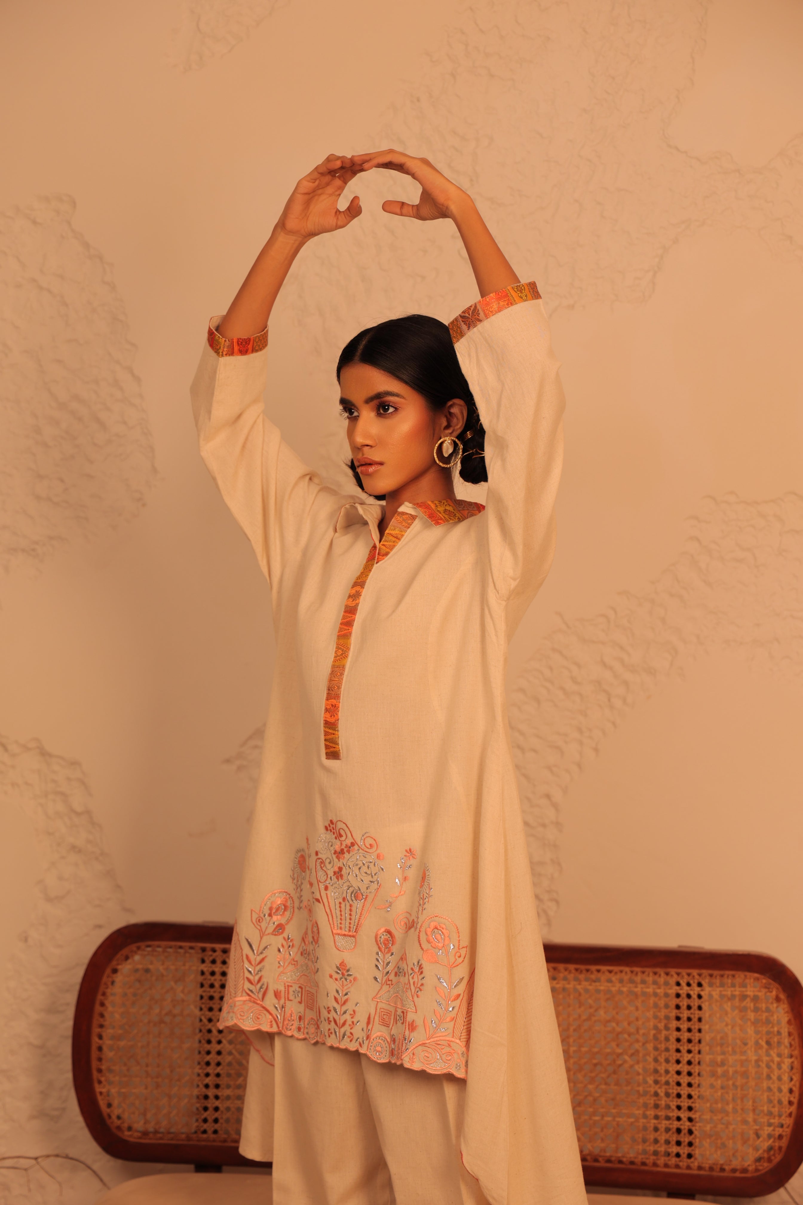 Oblique Collared Embroidered Tunic