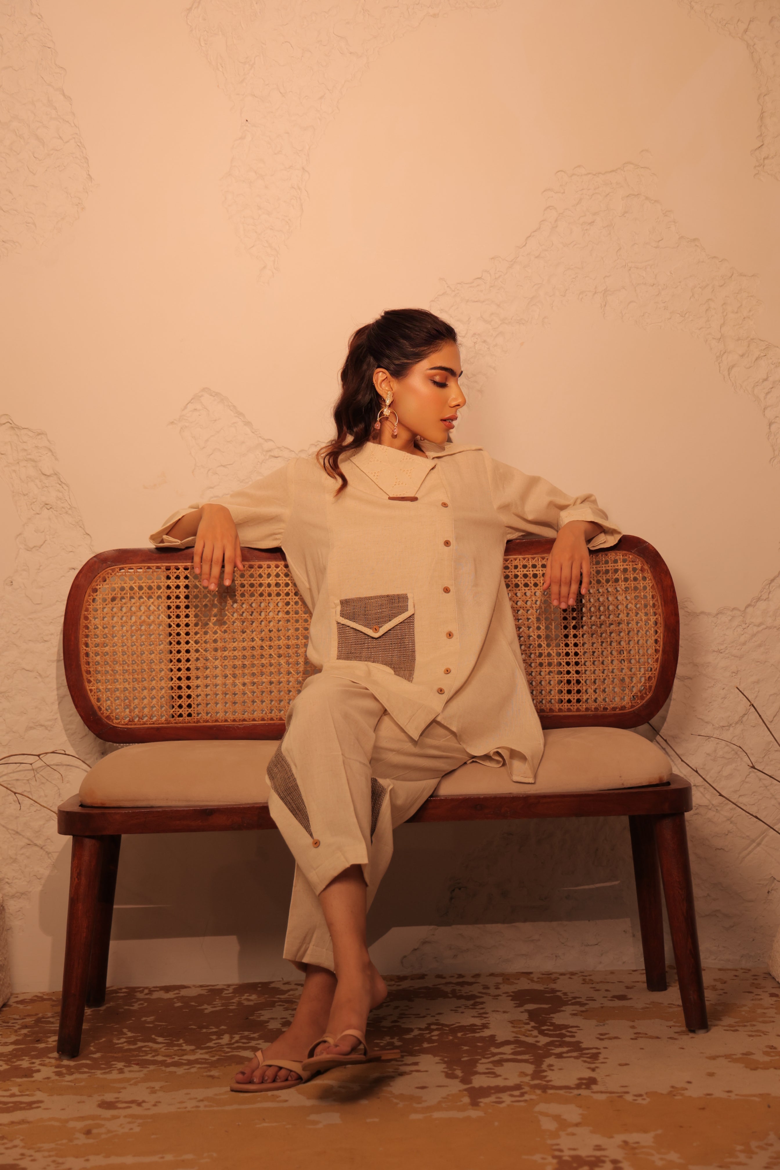 Burlap-Detailed Jacket-Feel Shirt Set