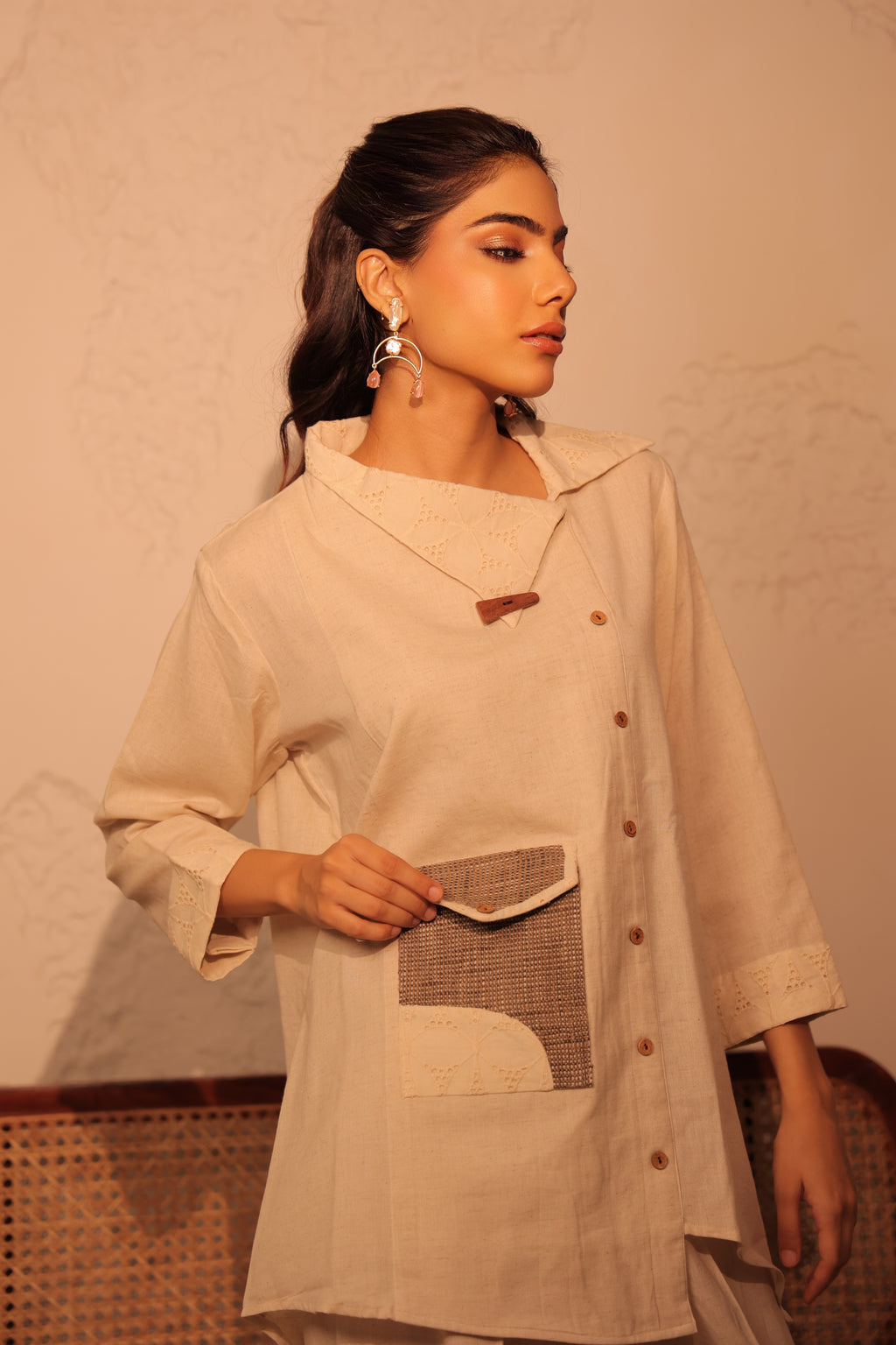 Burlap-Detailed Jacket-Feel Shirt tunic