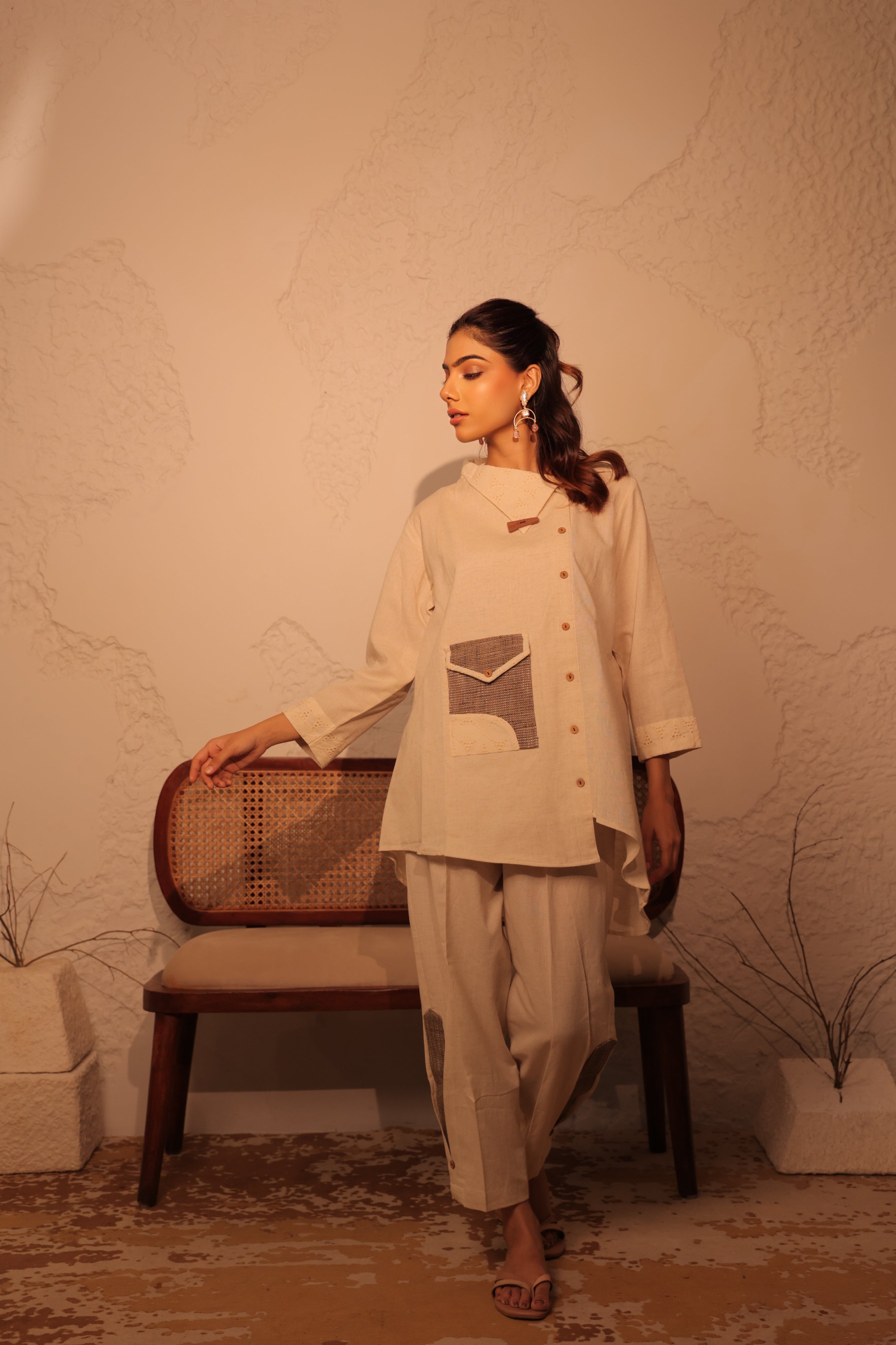 Burlap-Detailed Jacket-Feel Shirt Set