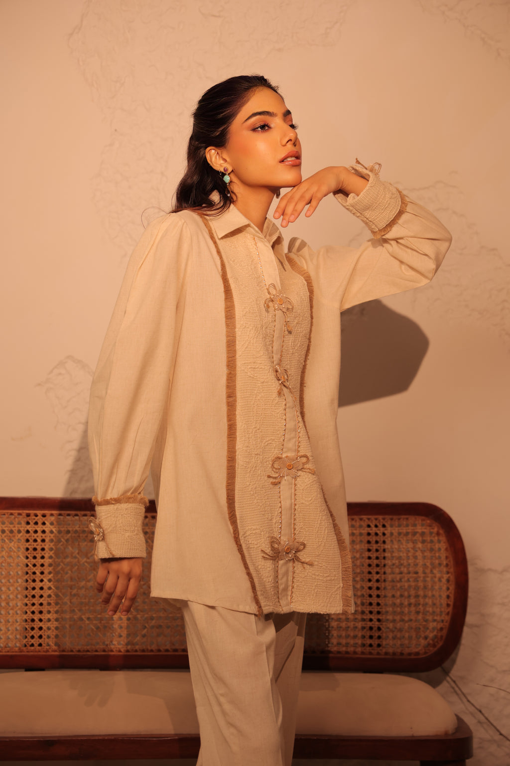 Burlap bow button tunic set