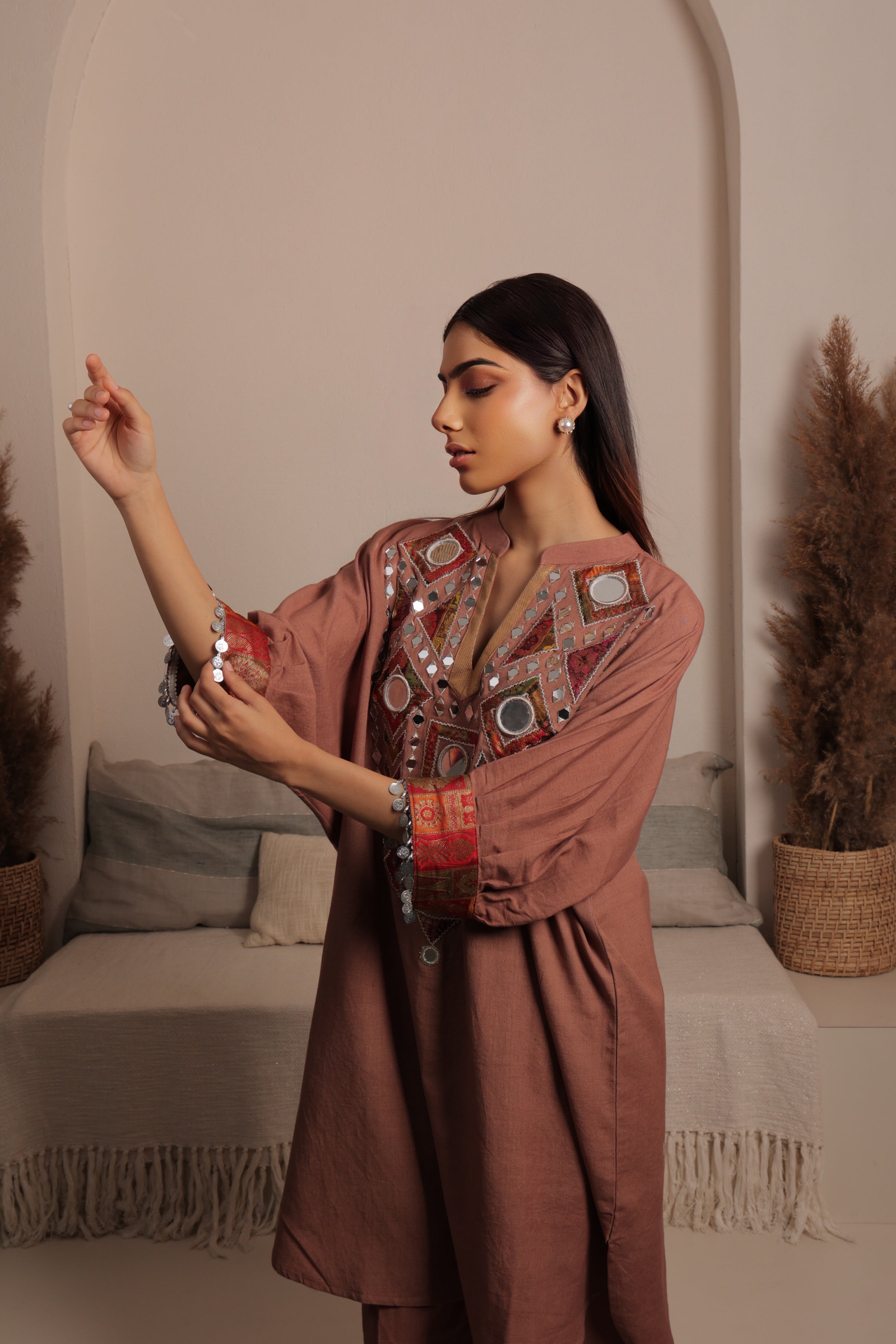 Traditional mirror work bohemian tunic