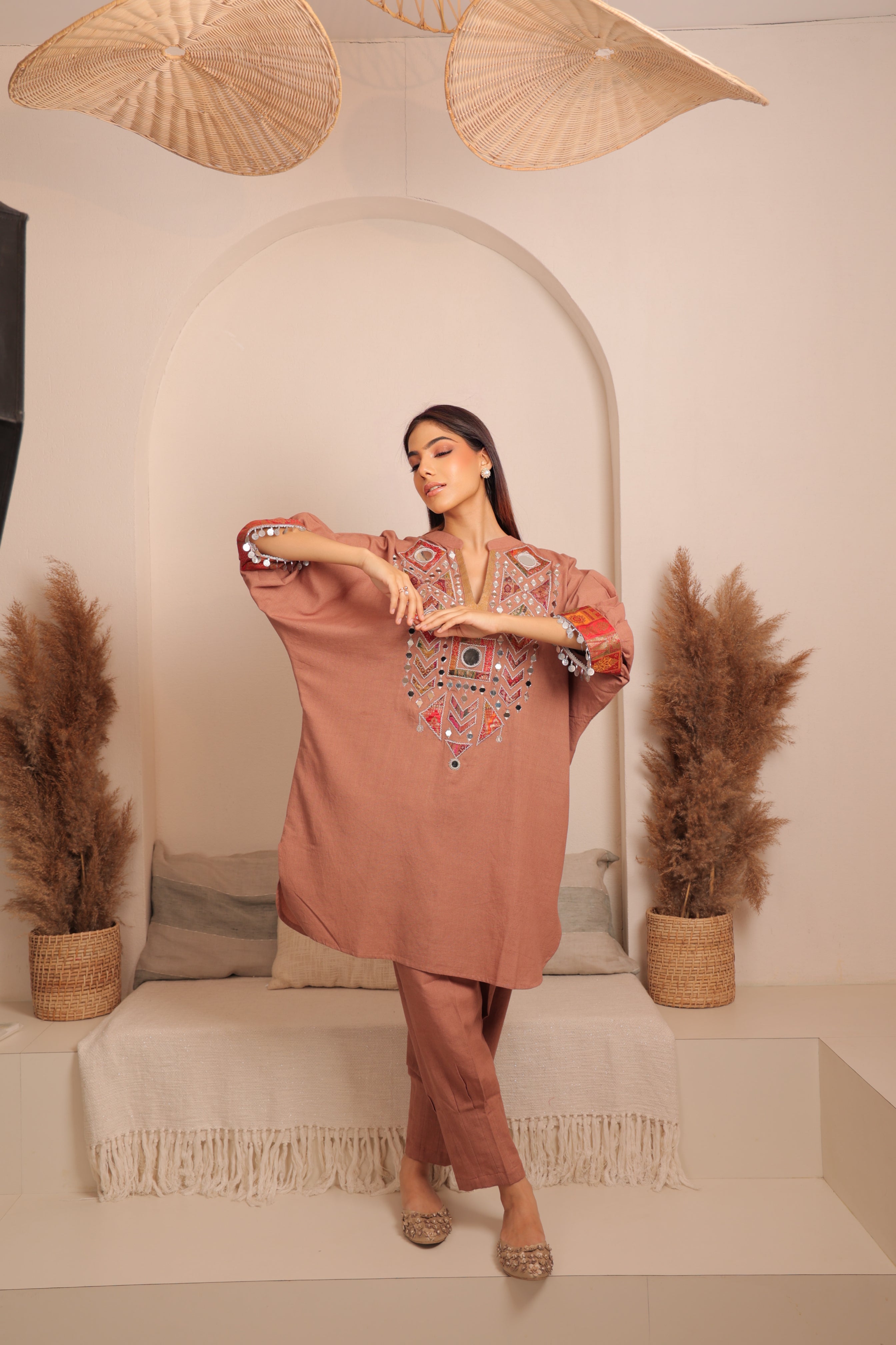 Traditional mirror work bohemian tunic