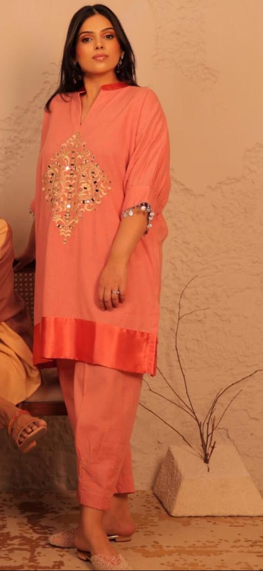 Coral Teardrop Kaftan Tunic