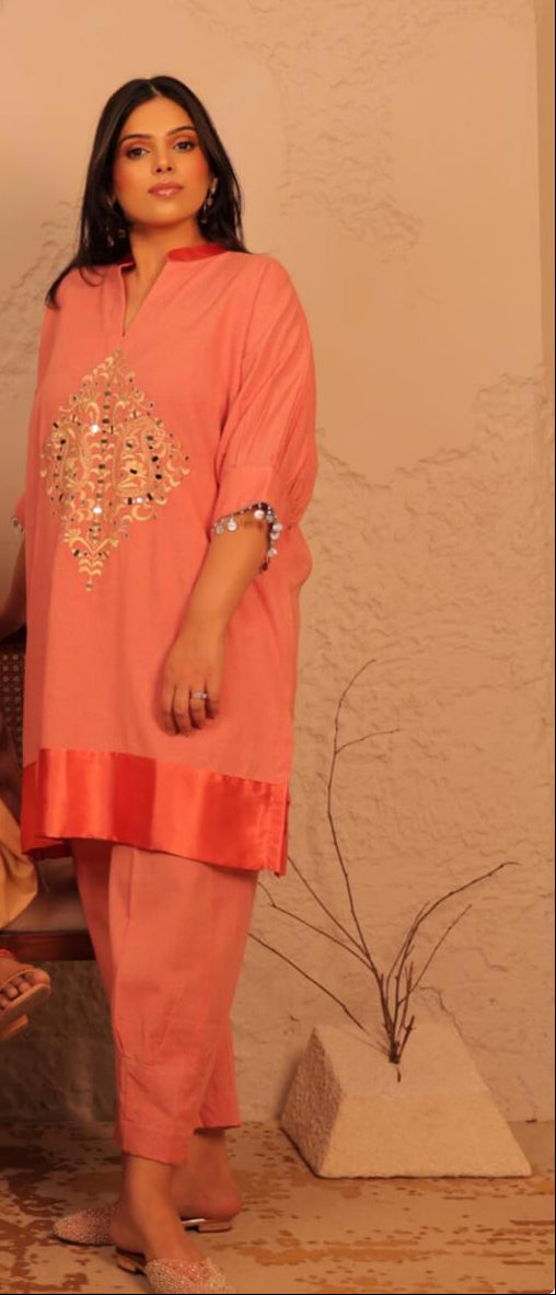Coral Teardrop Kaftan Tunic Set